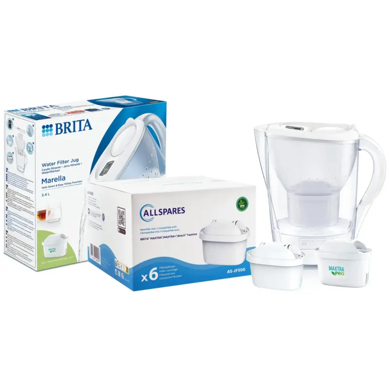 Merkproduct BRITA Waterfilterkan 2.4L Marella + AllSpares Waterfilter 6-Pack (filtert PFAS)