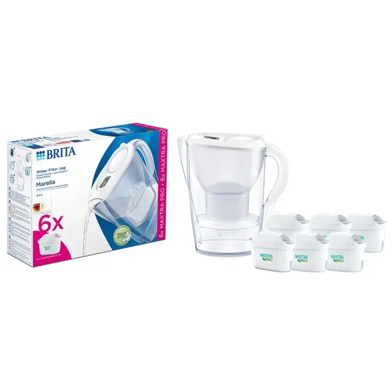BRITA Marella Waterfilterkan 2.4L + 6 MAXTRA PRO Waterfilters 1051132 (filtert PFAS) Korting