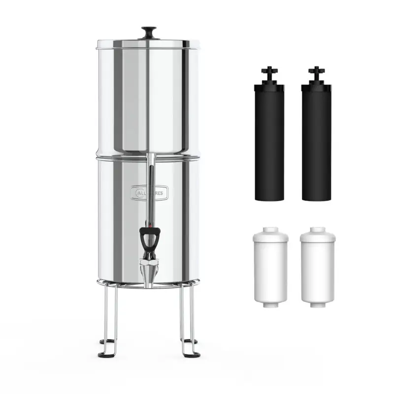 Beperkte Voorraad RVS Zwaartekracht Waterfiltersysteem (8,5l) incl. 2 Koolstoffilters & 2 Fluoridefilters