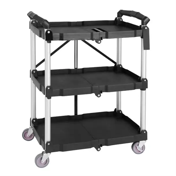 Direct Beschikbaar Vogue 3-laags opvouwbare trolley | Zwart | Polypropyleen | 83,5(h) x 64,5(b) x 40,5(d)cm