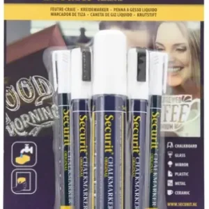 Koopje Securit 5 Original Chalk Marker, geciseleerde stift met blokpunt | Wit | Vloeibaar krijt