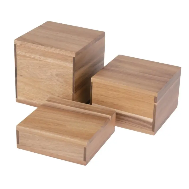 Bestseller HorecaTraders acaciahouten buffetverhogers | set van 3 | 15(b) x 15(d)cm