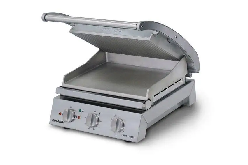 Roband Enkele RVS Contactgrill - Geribbelde Bovenplaat Op = Op
