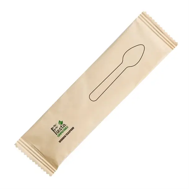 HorecaTraders Compostable individueel verpakte houten theelepels | (500 stuks) Gratis Retour