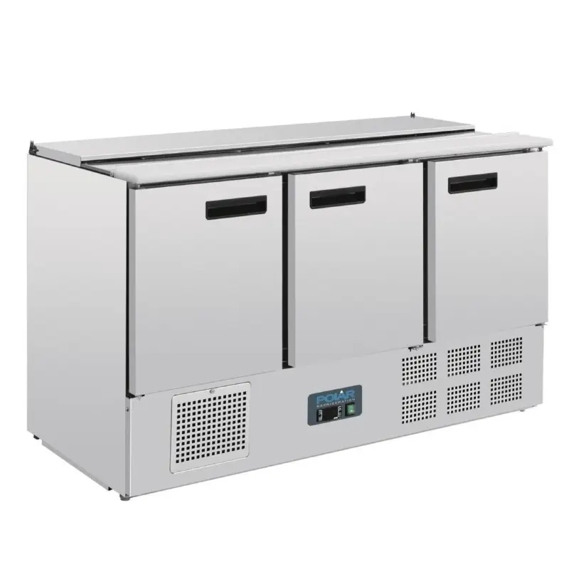 Polar Gekoelde saladette 3 deuren | RVS | 368L | 88.5(h)x137x70 cm Populair