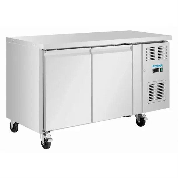 HorecaTraders Dubbeldeurs Koelwerkbank met Zwenkwielen | 260L | RVS | 86(h)x136(b)x60(d)cm | A Shop Nu