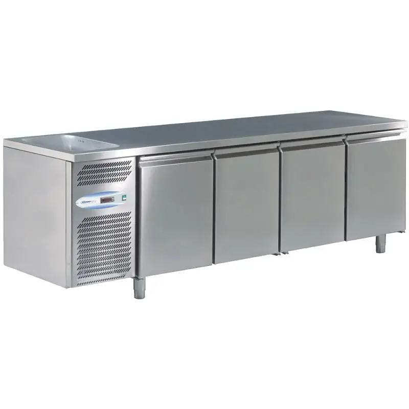 Aanbieding HorecaTraders Koelwerkbank met 4 deuren met spoelbak links 224 x 70 x 85cm
