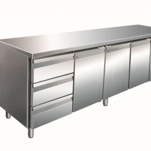 Saro Gekoelde RVS werkbank | 3 deuren | 3 laden | 223 x 70 x 89/95 cm Gratis Retour