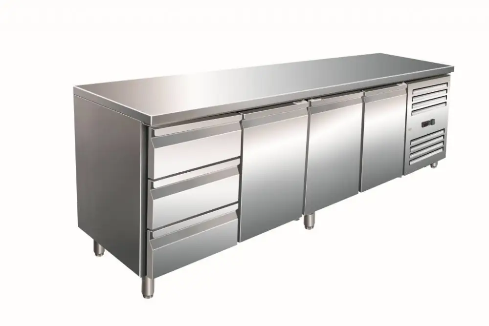 Saro Gekoelde RVS werkbank | 3 deuren | 3 laden | 223 x 70 x 89/95 cm Gratis Retour