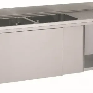 Superprijs HorecaTraders RVS spoeltafel met schuifdeuren | 160x60x90 cm