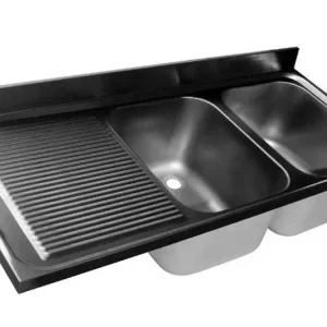 Bestel Nu HorecaTraders RVS Spoeltafelblad | dubbele spoelbak rechts | 200 x 60 x 40 cm