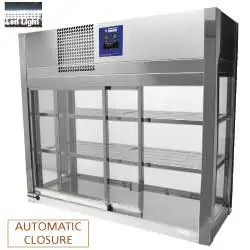 HorecaTraders Rvs Vitrine, 4 glazen zijden, 2 schuifdeuren - 100x41x91,5 cm Superprijs