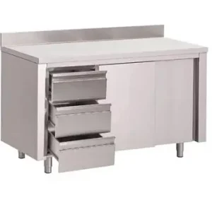 Speciale Aanbieding Gastro-M RVS Werktafel | 3 laden | Schuifdeuren & Achteropstand | 6 formaten