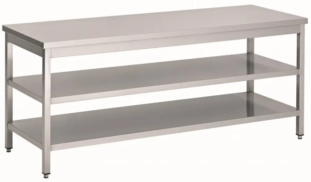 HorecaTraders RVS Werktafel met 2 schappen | 60 cm diep | 14 Formaten Tijdelijk Beschikbaar