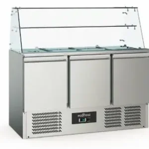 Ecofrost Saladette met Glazen Vitrine | RVS | 3 deurs Beperkte Voorraad