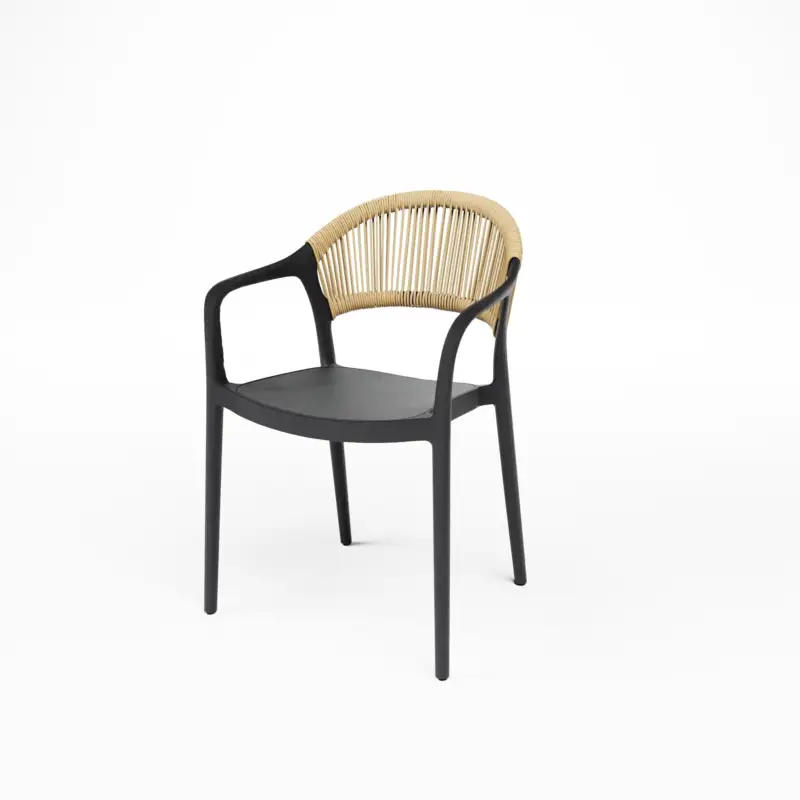 Bestseller HorecaTraders Set van 4 Zwarte Stapelbare Horeca Stoelen voor Binnen & Buiten – Lichtgewicht Terrasstoelen met Geweven Rugleuning