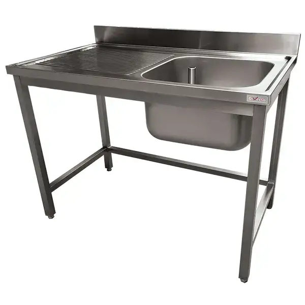 Diverso Spoeltafel | RVS | Spoelbak + Afdruipvlak | Achteropstand | Gelaste Constructie | 120x70x90(h)cm Exclusieve Aanbieding