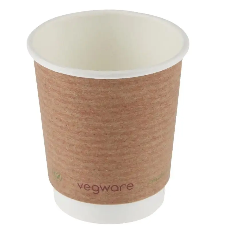 Vegware 79-serie dubbelwandige bekers composteerbaar 230ml (500 stuks) Exclusieve Aanbieding