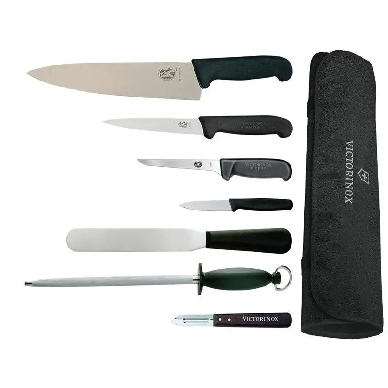Snelle Levering F202 - Victorinox 7-delige messenset met 25,5cm koksmes en foedraal