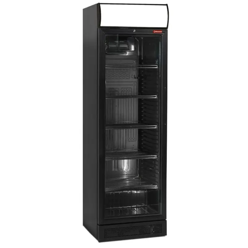 Geventileerde positieve T° vitrine380 lit., zwart, met lichtbak Goedkoop