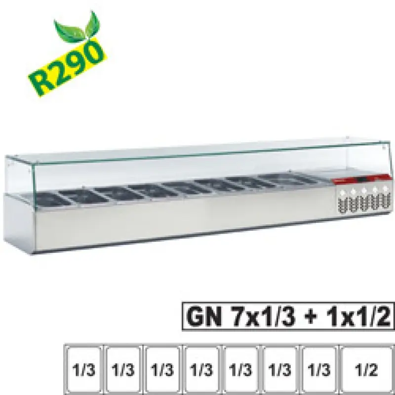 Gekoelde structuur GN 7x 1/3, 1x 1/2, met rechte ruit Flitsaanbieding