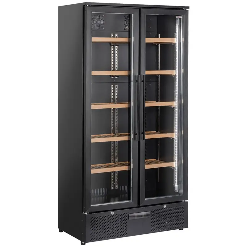 Premium Wijnkast vitrine, dubbele deur, 460 liter, 1 temperatuur - ZWART