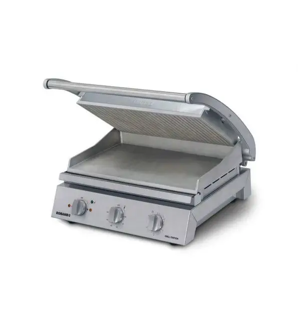 Weekendaanbieding Roband grill station voor 8 sandwiches - geribbelde bovenplaat