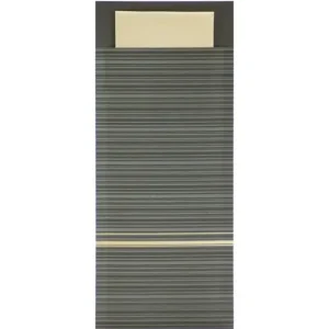 Bestekzak Lima met servet zwart-beige | 500 stuks Flitsaanbieding