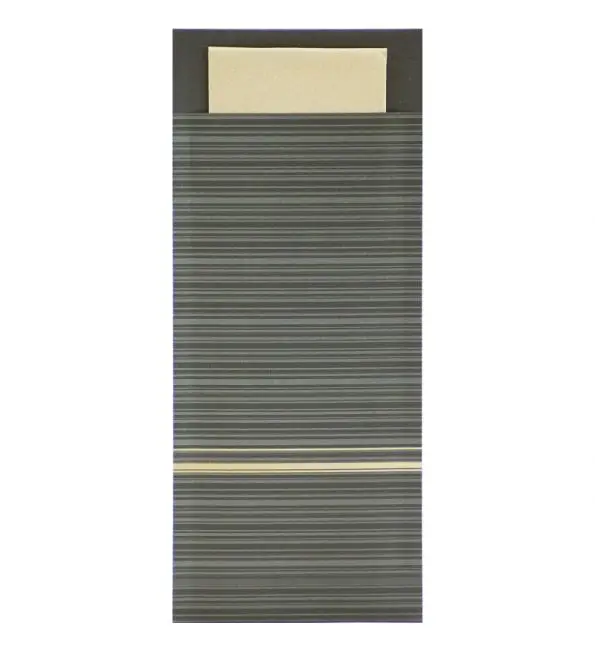 Bestekzak Lima met servet zwart-beige | 500 stuks Flitsaanbieding