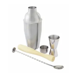 Cocktailset 4-delig: barlepel, maatje, stamper en shaker Beperkte Voorraad