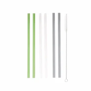 Point-Virgule Glazen rietjes 21,5cm transparant, groen en grijs | 6 stuks Speciale Aanbieding