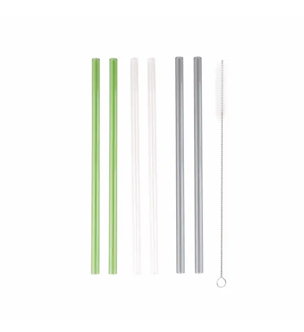Point-Virgule Glazen rietjes 21,5cm transparant, groen en grijs | 6 stuks Speciale Aanbieding