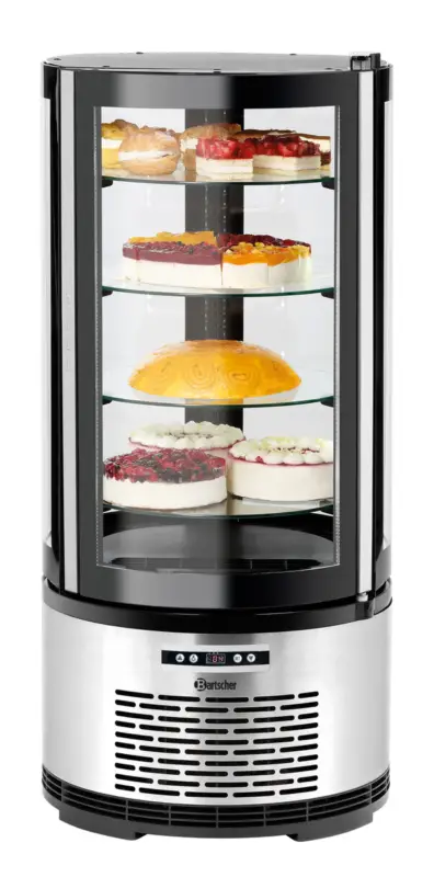 Bartscher Gebaksvitrine | 100L | Ronde Vitrine | Zwart/Grijs | Convectiekoeling | Ø495x1065mm Uitverkoop