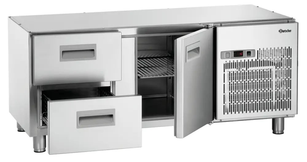 Bartscher Koelwerkbank | Laag Model | 180L | 1 Deur + 2 Laden 1/1 GN | 0°C/+10°C | Geforceerd | 1395x660x620mm Tijdelijk Beschikbaar