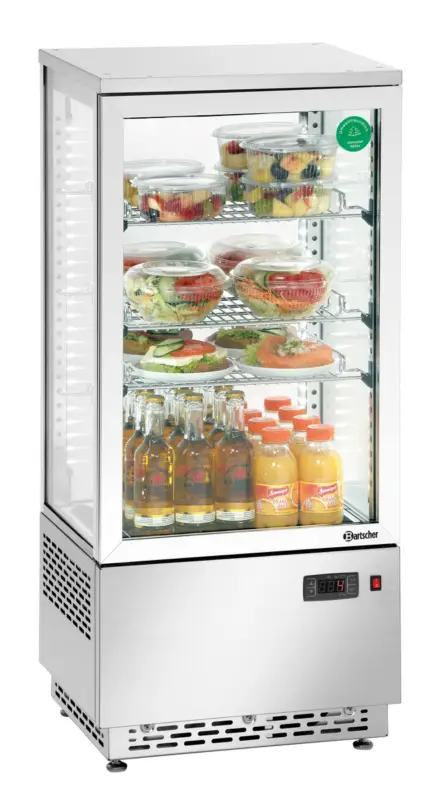 Bartscher Mini-koelvitrine 78L | Edelstaal | 3 roosters | LED-verlichting | 430x390x990mm Nieuw