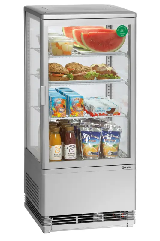 Bartscher Mini-koelvitrine 78L | Zilver | 3 roosters | Convectiekoeling | 435x385x960 mm Betaalbaar