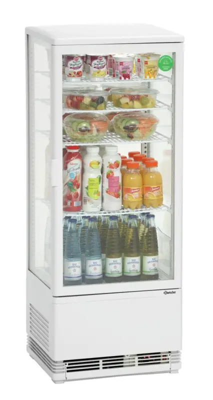 Veilige Betaling Bartscher Mini-koelvitrine 98L | Wit | 4 roosters | LED-verlichting | 435x385x1105mm