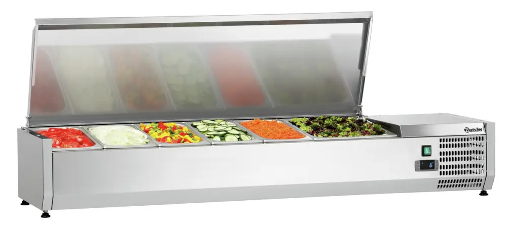 Bartscher Opzetkoelvitrine ED3-1501 | 5×1/3 GN + 1×1/2 GN | 0°C-10°C | RVS Deksel | 1500x395x290mm Superprijs