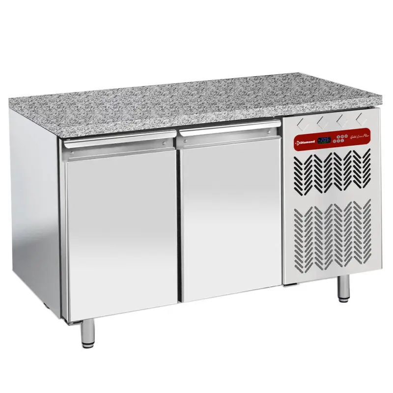 Laatste Versie Diamond Bakkerij Koelwerkbank | PastryLine | Energiezuinig | 360L | 2 Deuren EN600x400 | -2°C/+8°C | Geforceerd | Natuursteen Werkblad | 1505x800x880/900mm