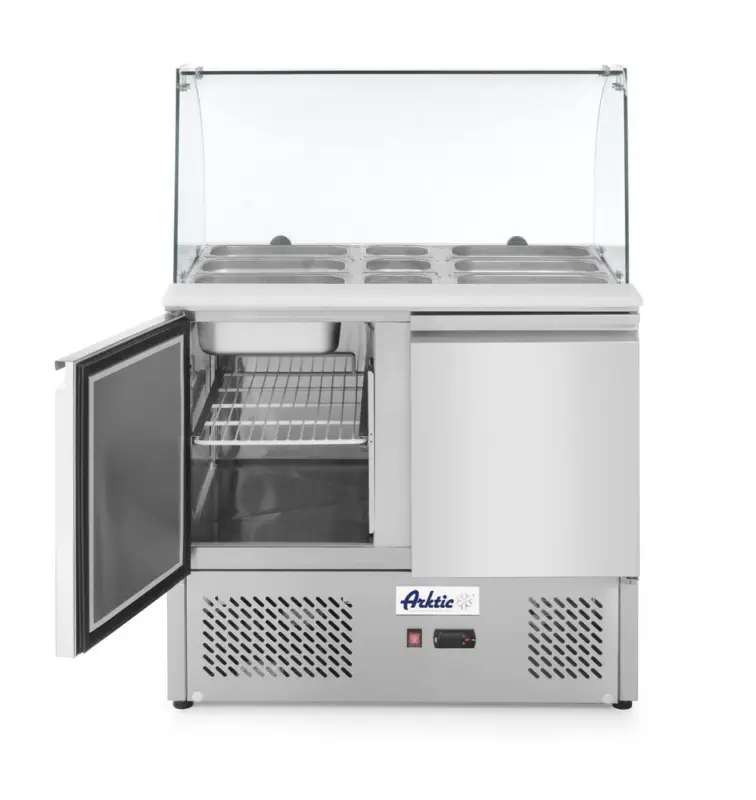 Arktic Saladette | KitchenLine | 300L | 2 Deuren 1/1 GN | Boven 2x 1/1 GN + 3x 1/6 GN | -2°C/+8°C | Geforceerd | Glasopzet + Snijblad | 900x700x880/1300mm Gratis Retour
