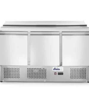 Hoge Kwaliteit Arktic Saladette | KitchenLine | 380L | 3 Deuren 1/1 GN | Boven 4x 1/1 GN | -2°C/+8°C | Geforceerd | Schuif-/Klapdeksel + Snijblad | 1365x700x888mm