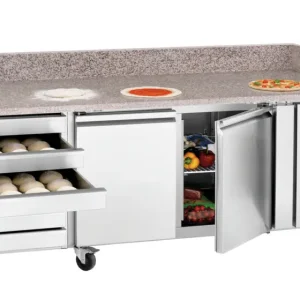 Gereduceerde Prijs Bartscher Pizzawerkbank | 360L | 2 Deuren + 7 Deegladen | -2°C/+8°C | Statisch + Ventilator | Wielen | 2015x795x975mm