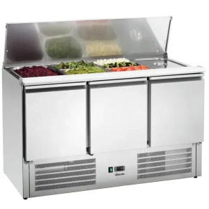 Meest Verkocht Bartscher Saladette | 390L | 3 Deuren | 4x 1/1 GN Boven | 0°C/+10°C | Geforceerd | Klapdeksel | 1365x700x887mm