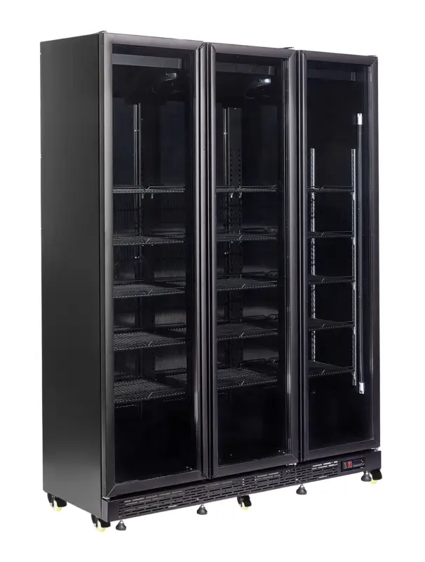 Combisteel Koelkast | Nap Serie | 1200L | Zwart | Deurverwarming | Geforceerd | 3 Glasdeuren | Wielen | 1600x600x2100mm Korting