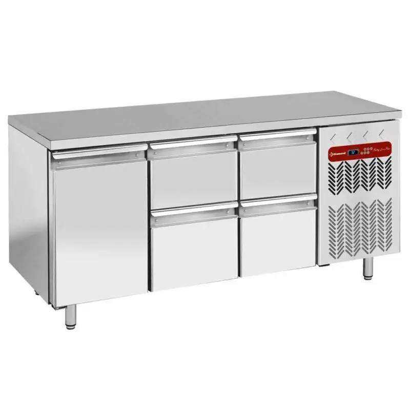 Diamond Koelwerkbank | 550L | Energieklasse A | 1 Deur + 4 Laden 1/1 GN | -2°C/+8°C | Geforceerde koeling | 0.36kW | 2250x700x880/900mm Populair