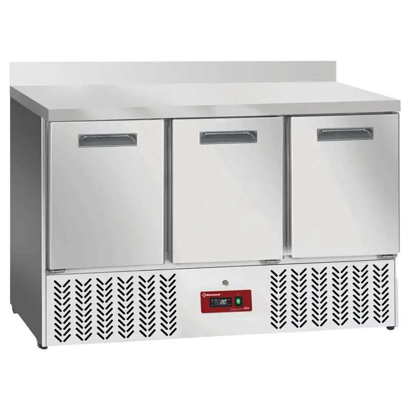Favoriet Diamond Koelwerkbank | COMPACT LINE EVO | 239L | 3 Deuren | Statisch + Ventilator | Achter Rand | Werkblad Afneembaar | Wielen | 1365x700x880/980mm