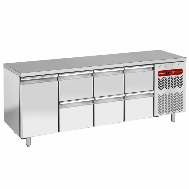 Diamond Koelwerkbank | Energiezuinig | 550L | 1 Deur + 6 Laden 1/1 GN | -2°C/+8°C | Geforceerd | 0.36kW | 2250x700x880/900mm Express Levering