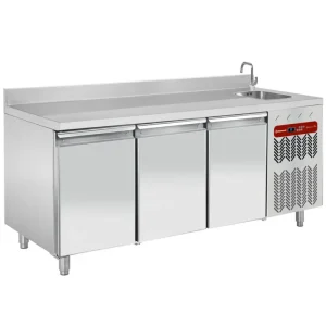 Voordeelprijs Diamond Koelwerkbank met Spoelbak en Opstaande Rand | 405L | 3 Deuren (1/1 GN) | -2°C/+8°C | Geforceerd | 1805x700x880/900(+85)mm