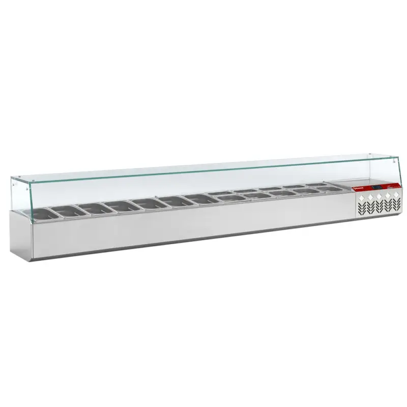 Must-Have Diamond Opzetkoelvitrine | 12x 1/4 GN + 1x 1/9 GN | 0°C/+8°C | Statisch | 2560x324x401mm