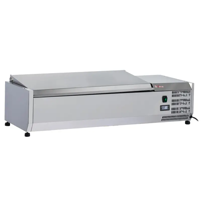 Diverso By Diamond Horeca Opzetkoelvitrine | RVS Deksel | 3x 1/3 GN + 1x 1/2 GN | 1200x395x282mm Hete Deal
